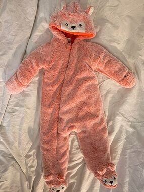 Koala Kids Coral Pink Plush Hooded Footed One-Piece
